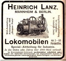 Reklame der Fa. Lanz von 1926 für Lokomobile